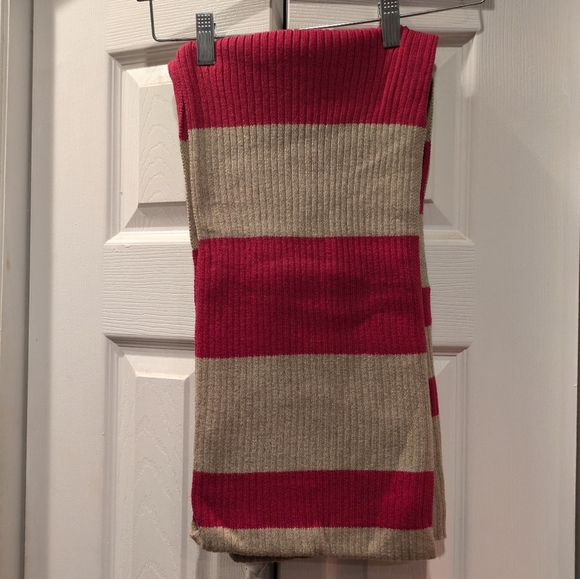 NWT Lands End 75" Scarf Berry & Tan Ribbed Stripe Unisex Cotton Blend - Picture 2 of 4